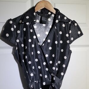 𝅺MADISON Leigh 50's Vibe Polka Dot Cap Sleeve Wrap V-Neck Midi Dress